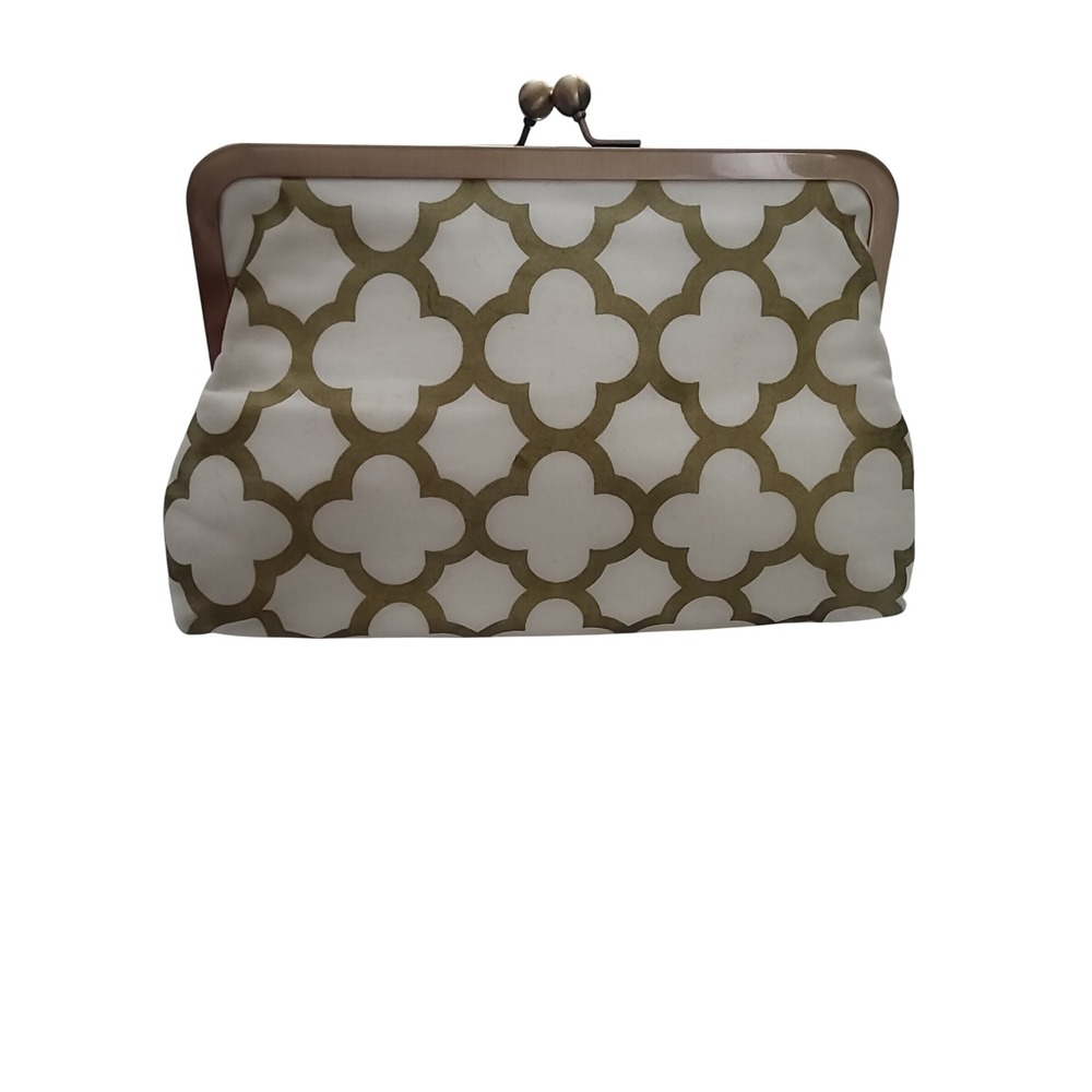 Cutiegirlie Clutches Gold Quatrefoil Kiss Lock Evening Bag White Handmade